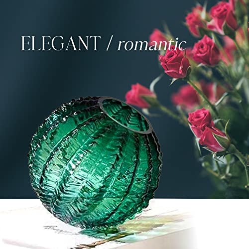 Glass Bowl Vase (H-6.3" W-7.1", Caliber-2.96"), Green Cactus Glass Round Bowl Terrarium, Globe Flower Vase For Flower Centerpiece #TOP2
