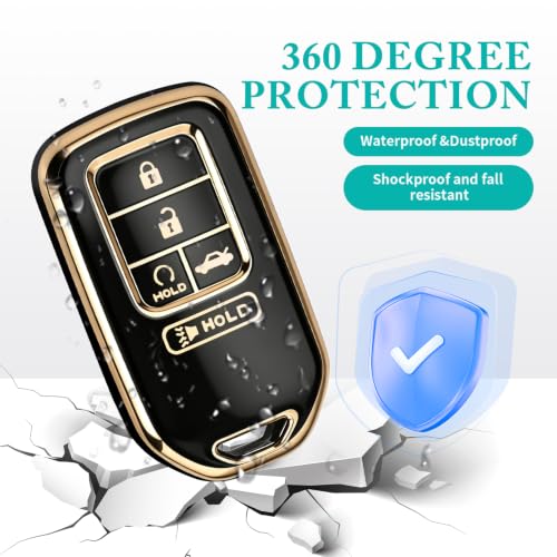 Image of MILD EAST for Honda Key Fob Cover with Keychain, Car Key Case Shell for Honda Accord Civic Pilot Passport CRV 5 Buttons (Gold-Black)