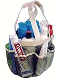 Portable Mesh Shower Caddy Tote plus PVC Zipper Bag for Gym Camp Travel and College Dorm, Grey-Cream