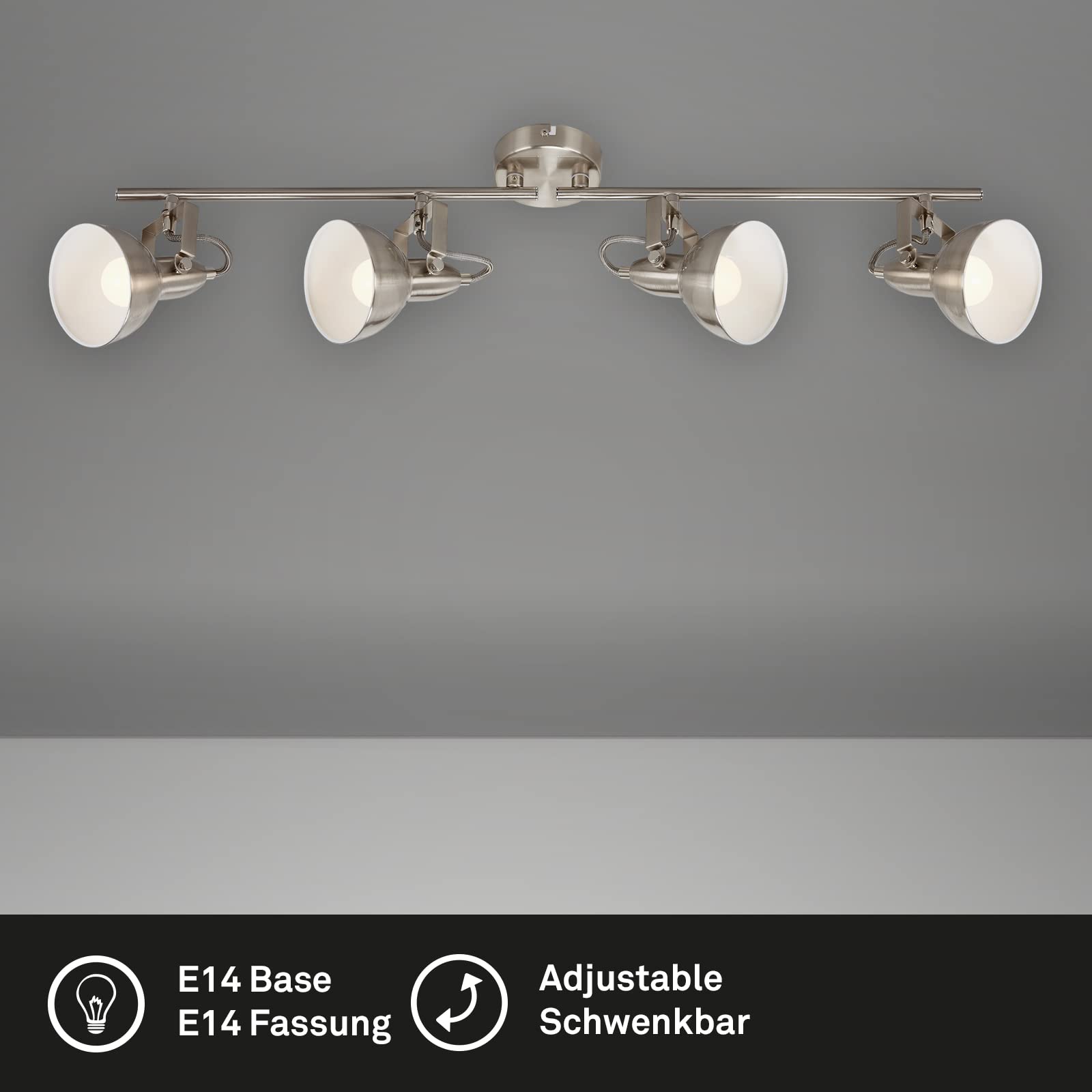 BRILONER - Deckenlampe Vintage schwenkbar, E14 Fassung, max. 40 Watt, Deckenleuchte, Lampe, Wohnzimmerlampe, Schlafzimmerlampe, Küchenlampe, Deckenstrahler, Deckenbeleuchtung, 79x19 cm, Satin-Weiß