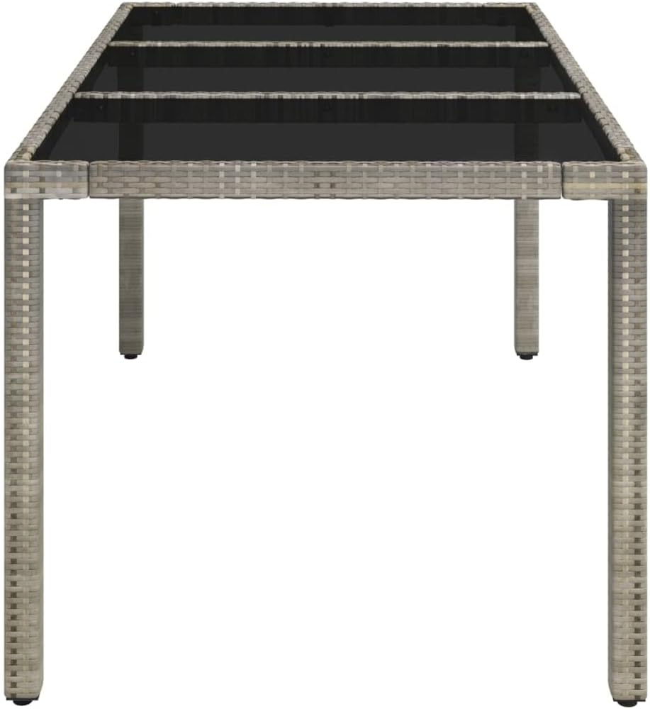 Garden Coffee Table with Glass Top Grey PE Rattan Outdoor Patio Furniture 59.1 x 35.4 x 29.5 in Weather-Resistant Outdoor Table for Patio Balcony Seating