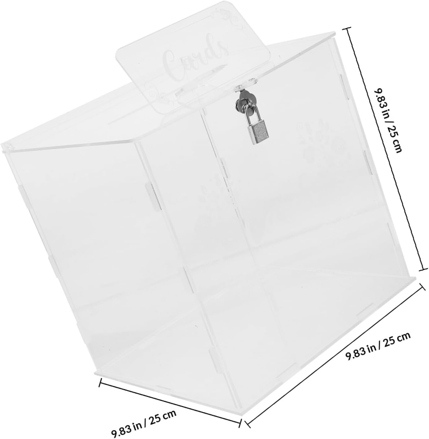 Wedding Card Box Acrylic Square 25x25x25cm with Printed Lock for Wedding Reception and Party Envelope Storage Organizer
