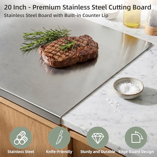Stainless Steel Cutting Board with Lip, Metal Chopping Board for Kitchen Countertop, Single Stainless Steel Cutting Board For Food Prep (20 x 16 in / 50 × 40 cm) by TJ POP - Used condition - Image 2