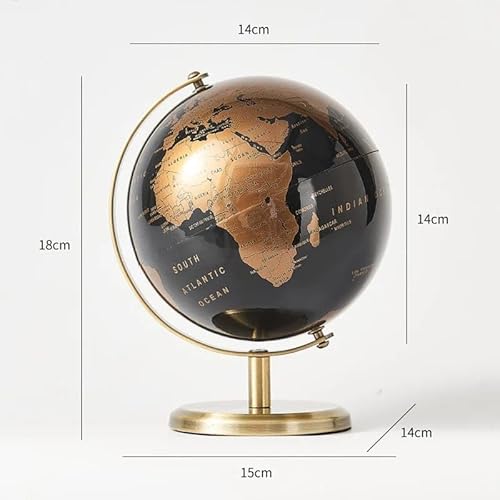 Globo Terrestre Giratório, Preto e Dourado, Decorativo e Educativo, para Mesa, Presente