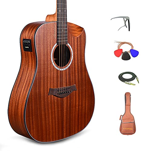 Acoustic Electric Guitar - Slowhand Premium Electric Acoustic Guitar (Black Spruce Top, Rosewood Fretboard) - Electro Acoustic Guitars With Strings, Cable, Pro Capo, Picks & Bag (Sh03 Mahogany) #TOP20