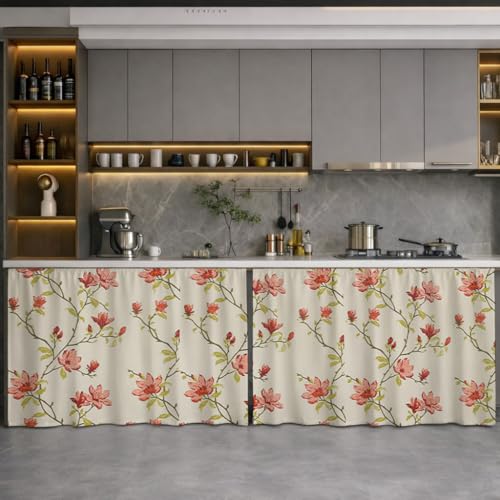 Image of LINENWALAS Under Sink Curtain for Kitchen - Pack of 2 | 106x91 cm Cotton Under-Sink Cover | Washable Storage-Hiding Curtain with Rod Pocket | Kitchen & Bathroom Cabinet Cover (Amer Bel)