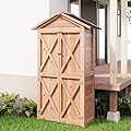 SOCOME 66" Outdoor Storage Shed with Double Doors, Large Wooden Capacity Storage Tool Cabinet Box with Waterproof Roof, Garden Wood Tool Shed for Yard Deck Lawn Farmland (Cherry)
