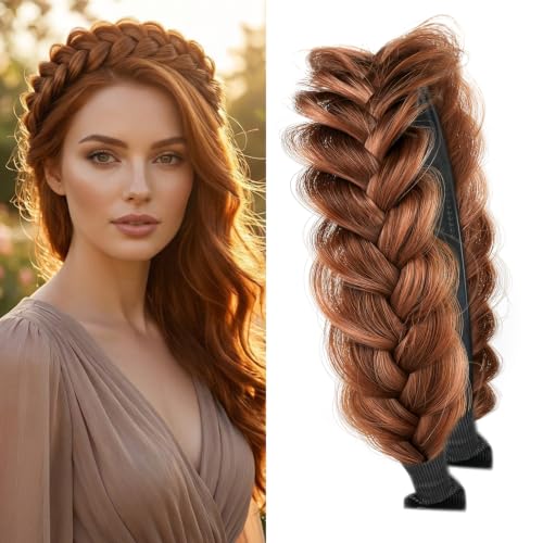 STHEJFB Wide Braided Headband Hoop Fashion Hair Accessories Elastic Non-slip Band for Women and Girl (OCHRE)