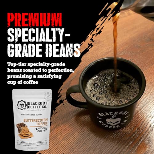 Blackout Coffee Butterscotch Toffee Flavored Ground Coffee – Medium Roast, Smooth Taste, Guilt-Free Indulgence – Freshly Roasted 12oz Pouch. - Thumbnail 6