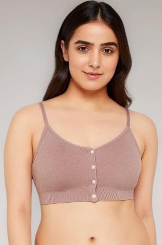 Women’s Front Button Padded Bra Front Open Non Wired Comfort Bra Soft Stretchable Full Coverage Innerwear for Everyday Wear Regular Fit