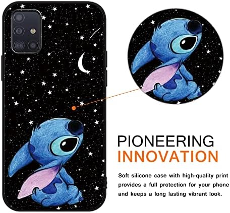 Omyzo [2 pieces Phone Case for Samsung Galaxy A51/M40S 4G 6,5",Cute Cartoon Stitch Character Fun Unique Kawaii Anime Pattern Shockproof Soft TPU Bumper Protective Balck Cover Black