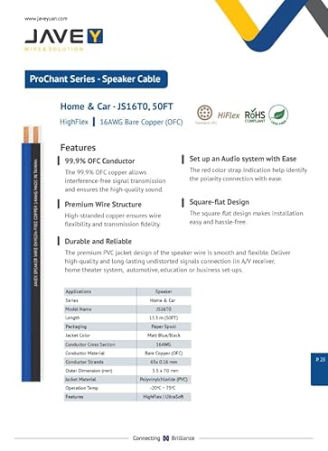 JAVEX Speaker Wire 16-Gauge AWG [0.16mm Strands Oxygen-Free Copper 99.9%] Stranded Copper, Blue/Black, Cable for Hi-Fi Systems, Amplifiers, AV receivers and Car Audio Systems, 15.25M - Image 2