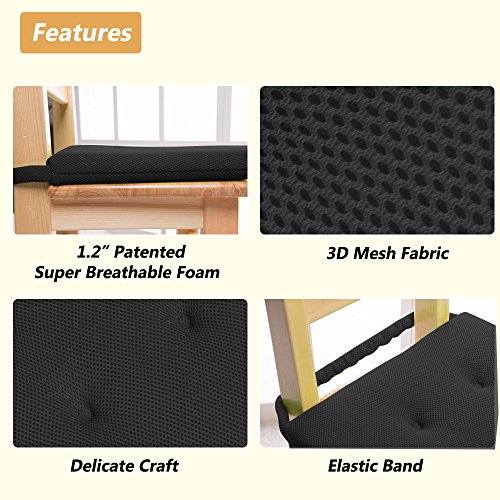 Baibu Kids' Chair Pads Super Breathable And Portable Sandwich Mesh Fabric Square Seat Cushion With Washable Foam For Office/Vehicles/Home - Only Chair Pad (12"X12", Black) #TOP3