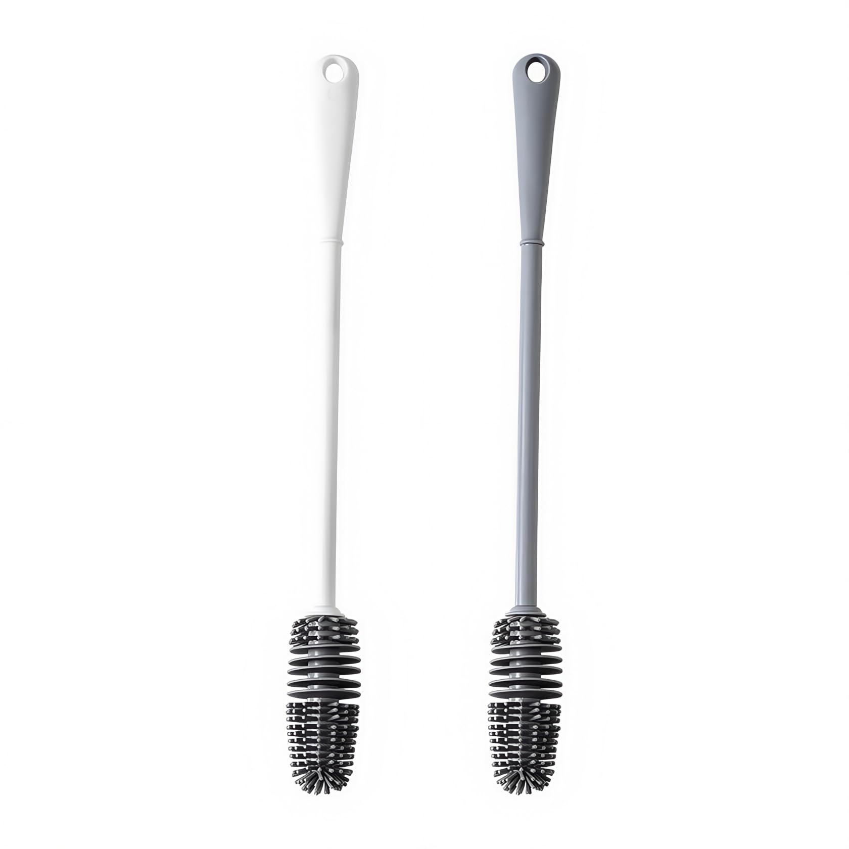 Silicone Bottle Brush, 2 PCS Soft Baby Bottle Cleaner Brush, 33 cm Long Handle Bottle Cleaner, for Cleaning Baby Bottles, Glass Cup, Thermoses and Various Containers (Grey&White)