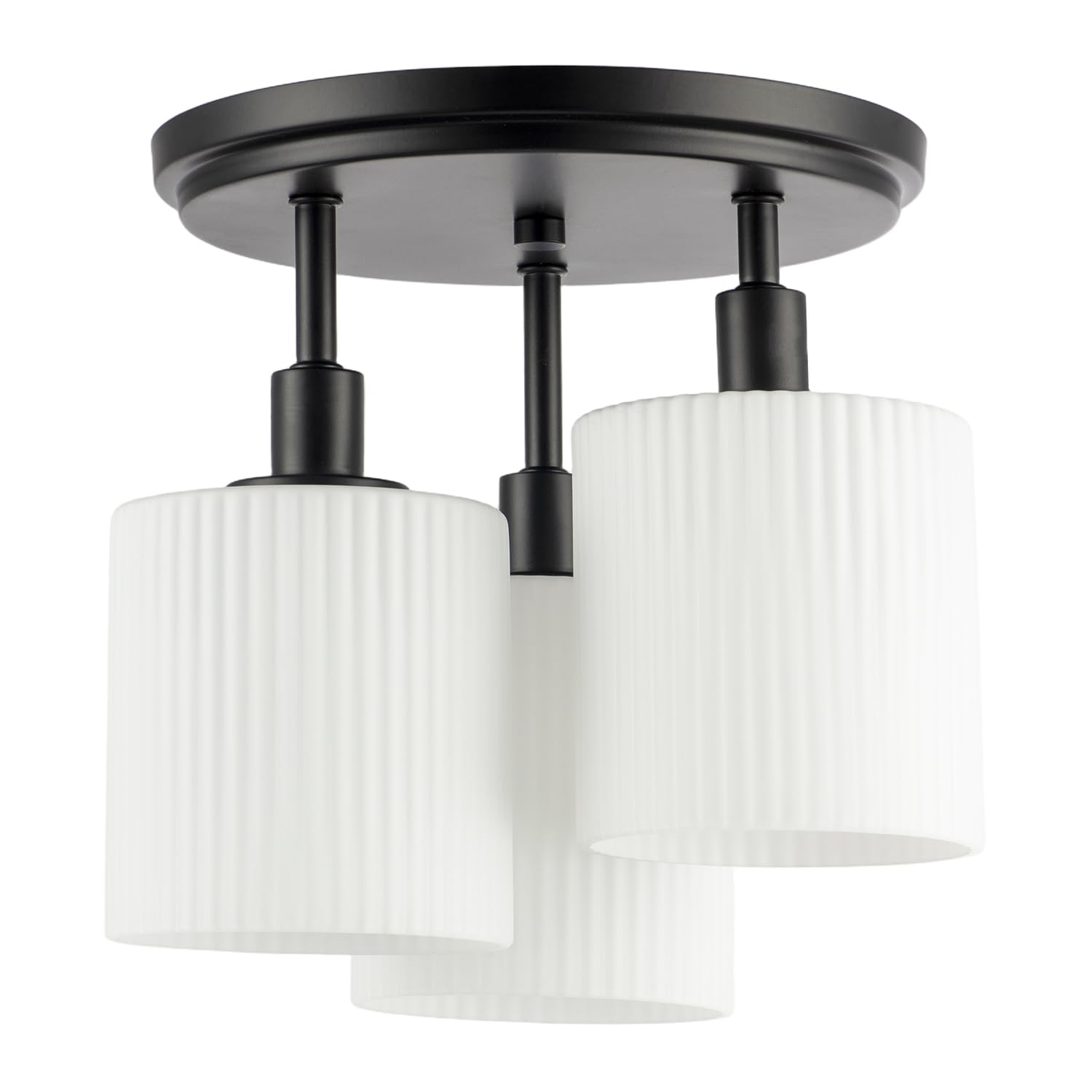 Happy Homewares Black/Light Designer Matte Semi Flush Ceiling With Fluted Shades