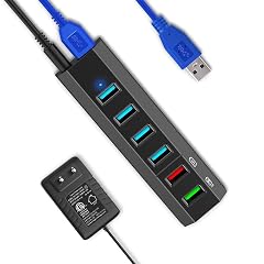 USB Hub Aiibe 6 Ports Super High Speed USB 3 0 Hub Splitter 24W Power Adapter USB 3