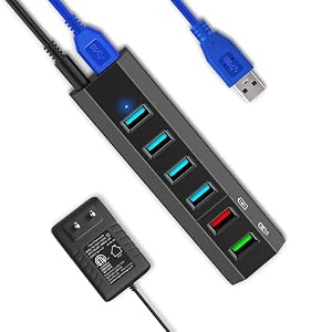 USB Hub Aiibe 6 Ports Super High Speed USB 3 0 Hub Splitter 24W Power Adapter USB 3