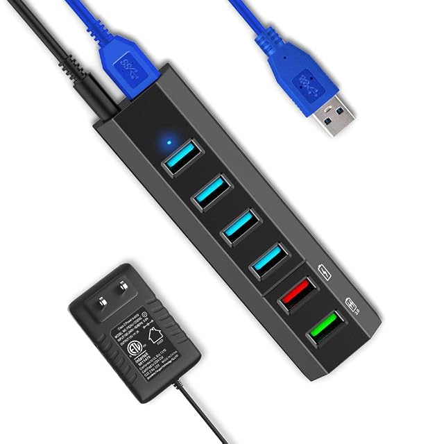 USB Hub Aiibe 6 Ports Super High Speed USB 3 0 Hub Splitter 24W Power Adapter USB 3