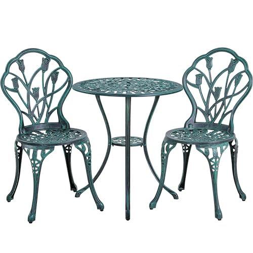 Abician Ensemble Table et 2 Chaises de Jardin en Aluminium Ensemble Bistrot de Jardin d’extérieur Bistrot Salon de Jardin Style Vintage et Élégant Trou...