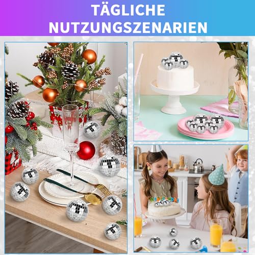 30 Stück Disco Spiegel Ball, Silber Hängekugel Spiegelkugel, Glänzend Discokugel Klein, Mini Discokugel Deko, Kleine Discokugeln zum Aufhängen für Weihnachtsbaum Party Hochzeit Deko, Kuchendekoration,