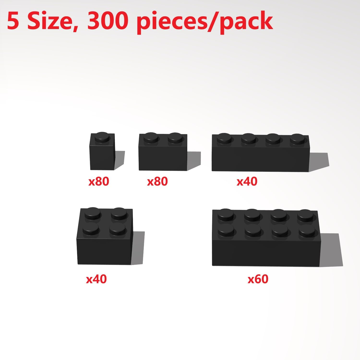 300Pcs Building Brick Bulk, Black Bulk Bricks with 5 Sizes, Compatible with Lego and Parts and Pieces, Creative Halloween Christmas Building Block Toys for Boys Girls Ages 6 7 8 9 10 Years Old