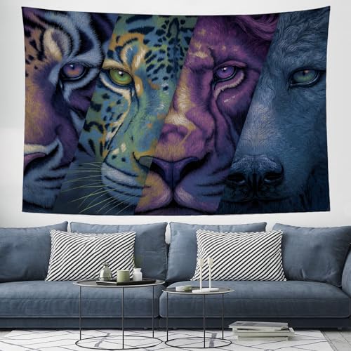 Tapiz de pared de vida silvestre: inspira tu hogar con un león estético azul