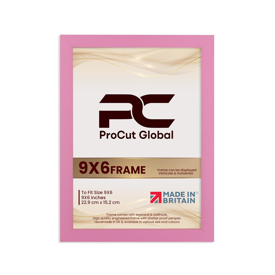 Procut Global 9X6 Pink Picture Frames - Modern Wooden Photo Frame with Shatterproof Perspex for Wall or Tabletop - Perfect for Posters, Certificates, Prints - Sizes & Colors Available