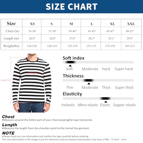 Camiseta de Rayas de Manga Larga Entallada Hombre,Cuello Redondo, Manga Larga, Long Sleeve Camiseta para Hombre t Shirt