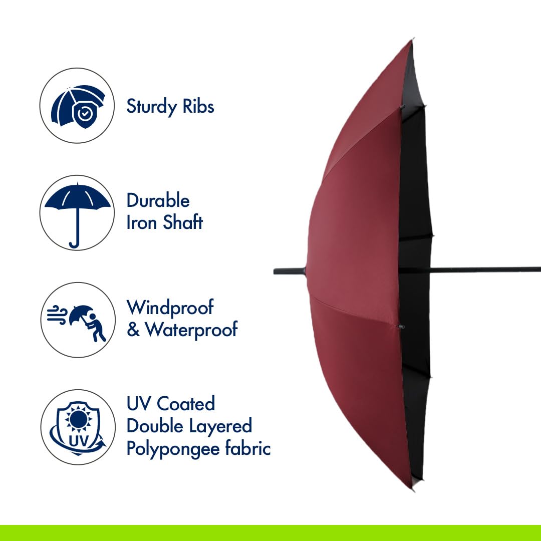 ABSORBIA Big Straight and Stick Umbrella for rain | Windproof, Waterproof and UV Coated, Open Diameter 105cm Double Layer Umbrella With Cover 2