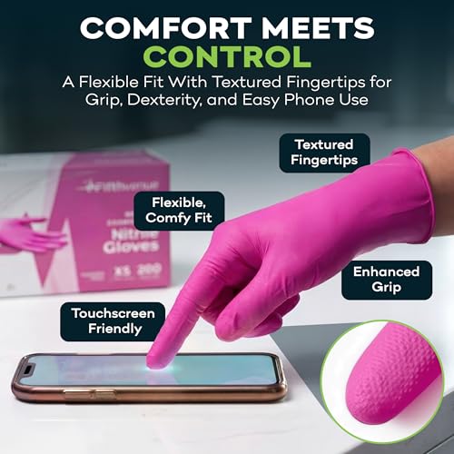Image of FifthPulse Fuchsia Hot Pink Nitrile Disposable Gloves -3 Mil Medical Exam Nitrile Gloves -Powder and Latex Free