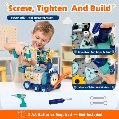 STEM Toys for Kids Ages 3-8, 190PCS Train Building Set with Toy Drill - image 2