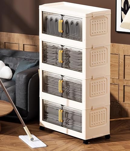Image of House of Quirk 5 Layer Foldable Storage Box with Lid & 5 Clear Window - Stackable, Collapsible, Large Capacity Organizer for Clothes, Toys, Books, Bedroom, Closet & Office - Durable & Space-Saving