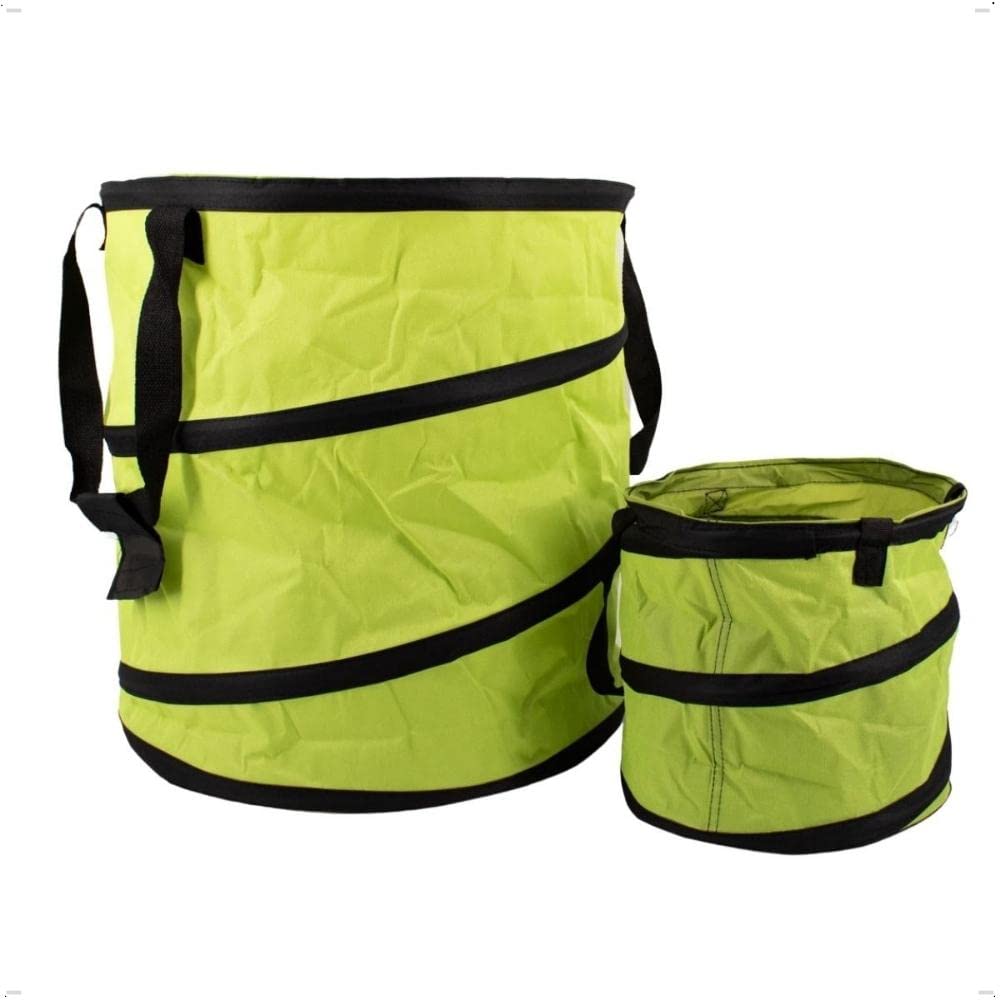Rekord Laubsack Set 2-teilig stabil Wasserabweisend (Grün) mit Pop Up Technik, Gartensack, Abfallsack, Gartenabfallsack, Gartentasche, Gartenmüllsack, Korb