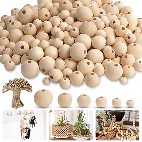 500pcs Wooden Beads for Crafts with Jute Twine, 6 Sizes Unfinished Natural Wooden Beads Used for Garland,Farmhouse Decor and DIY Jewelry Making,8mm 10mm 12mm 14mm 16mm 20mm 500pcs Wooden Beads for Crafts with Jute Twine, 6 Sizes Unfinished Natural Wooden Beads Used for Garland,Farmhouse Decor and DIY Jewelry Making,8mm 10mm 12mm 14mm 16mm 20mm