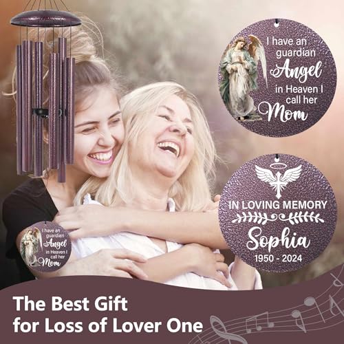 Image of ASTARIN 36 inch Large Deep Tone Personalized Sympathy Wind Chimes, Memorial Wind Chime for Loss of Mother Father Loved One, Angel Bereavement Gifts Decor Outdoor Patio Garden Graveyard, Produced in Texas
