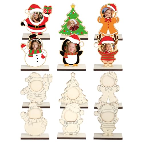 PAIVSUN Christmas Photo Frame Crafts Kit, Unfinished Wooden Picture Frame Signs for Christmas Paint Art Craft Activity, Handmade Gift Xmas Gifts