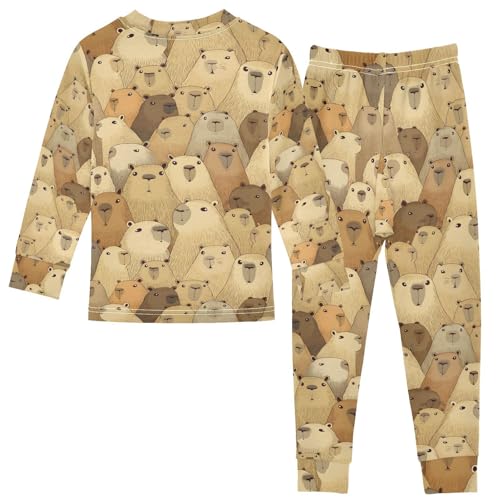 ALAZA Animal Capybara Brown Pajamas Long Sleeve Sleepwear 2-Piece Pajama Set2