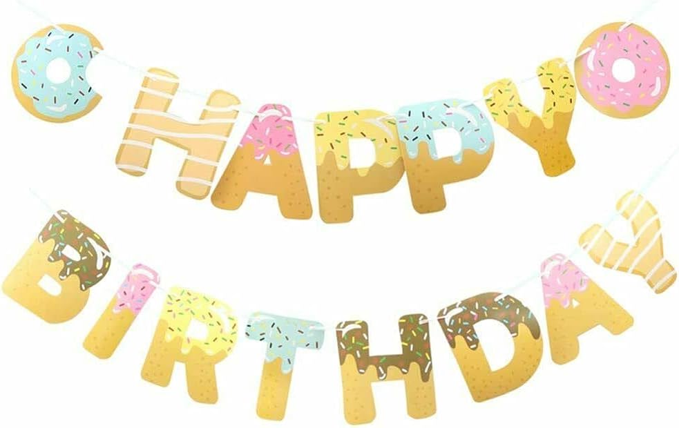 Happium Donut Garland Happy Birthday Banner Paper Bunting for Kids Birthday Party Decorations, Multicolour 6" x 8.5''