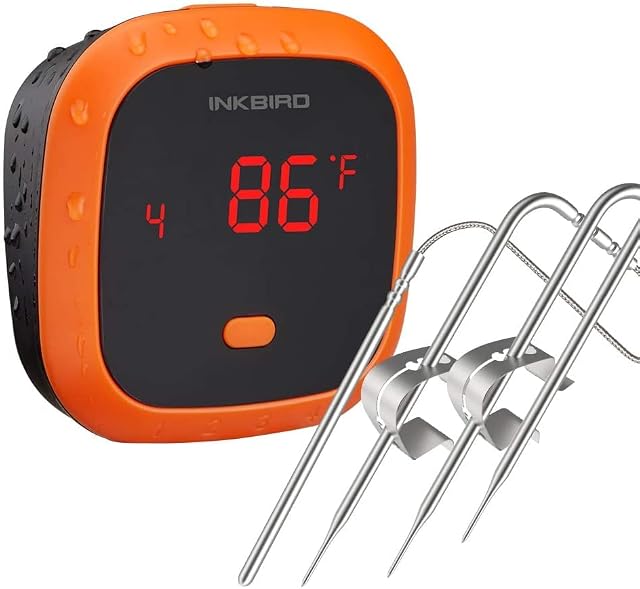 INKBIRD IBT-4XC Waterproof Bluetooth BBQ Thermometer with Rechargeable Alarm Meat Thermometer for Kitchen Outdoor Cooking Smoker Oven Grill BBQ Smoker Thermometer Food Digital Thermometer