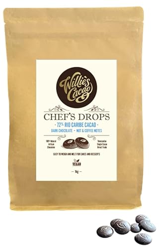 Willie's Cacao - Rio Caribe 72% Dark Chocolate Chef's Drops 1kg - Couverture chocolate with coffee, nutty notes - For cooking & baking - Vegan