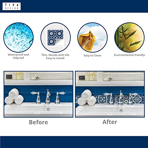 The Nisha 24 Pc Pack Art Eclectic Peel And Stick Wall Sticky Backsplash Vinyl Waterproof Removable Tile Sticker Decals For Bathroom & Kitchen, 4X4 Inch, Royal Blue 1274 #TOP7