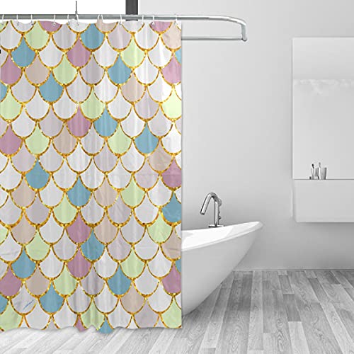 Zoeo Royal Blue Mermaid Shower Curtain Ocean Fish Scales Geometric Backdrop Set Bathroom Home Decor Fabric Bridal Polyester Washable Waterproof 12 Hooks For Men Women 72X72 Inch #TOP18