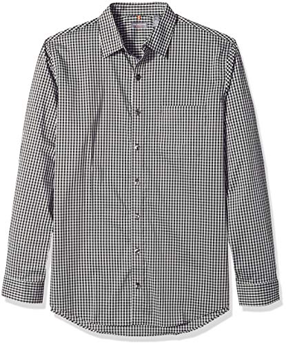Van Heusen Men's Size Big and Tall Traveler Stretch Non Iron Long Sleeve Shirt, Deep Black Minicheck, Large Tall