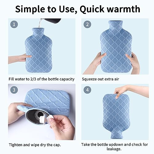 samply Hot Water Bottle with Soft Cover, 2L Hot Water Bag for Menstrual Cramps, Neck and Shoulder Pain Relief, Hot and Cold Therapies, Hand Feet Warmer, Blue