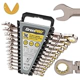 GRENPRO Wrench Set Ratchet Wrench, Ratchet Wrenches Set, 13-Piece Flex-Head Ratcheting Wrench Set SAE Mechanic Tool Set 1/4' to 7/8' with Gauge Organizer, 72 Tooth Open End Combination Wrench Sets