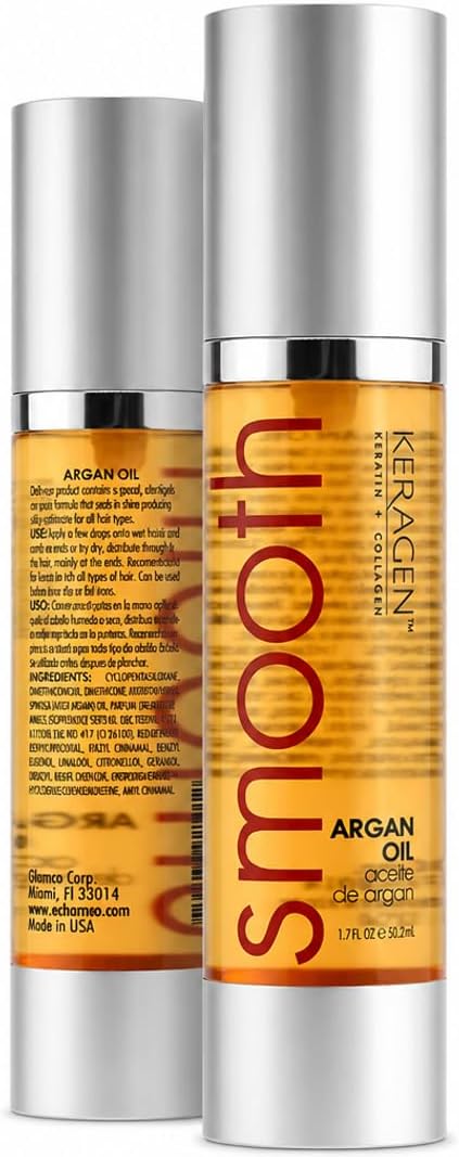 KERAGEN - Nourishing Hair Serum for Dry Damaged Hair - Argan Oil for Hair Treatment - Brilliant Shine, Heat Protection with Paraben, Phthalate and Sulfate Free Formula (1.7 Oz)