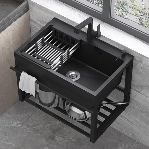 Wall Mounted Utility Sink with Faucet Hole, Compact Design for Laundry, Bathroom, Kitchen Spaces