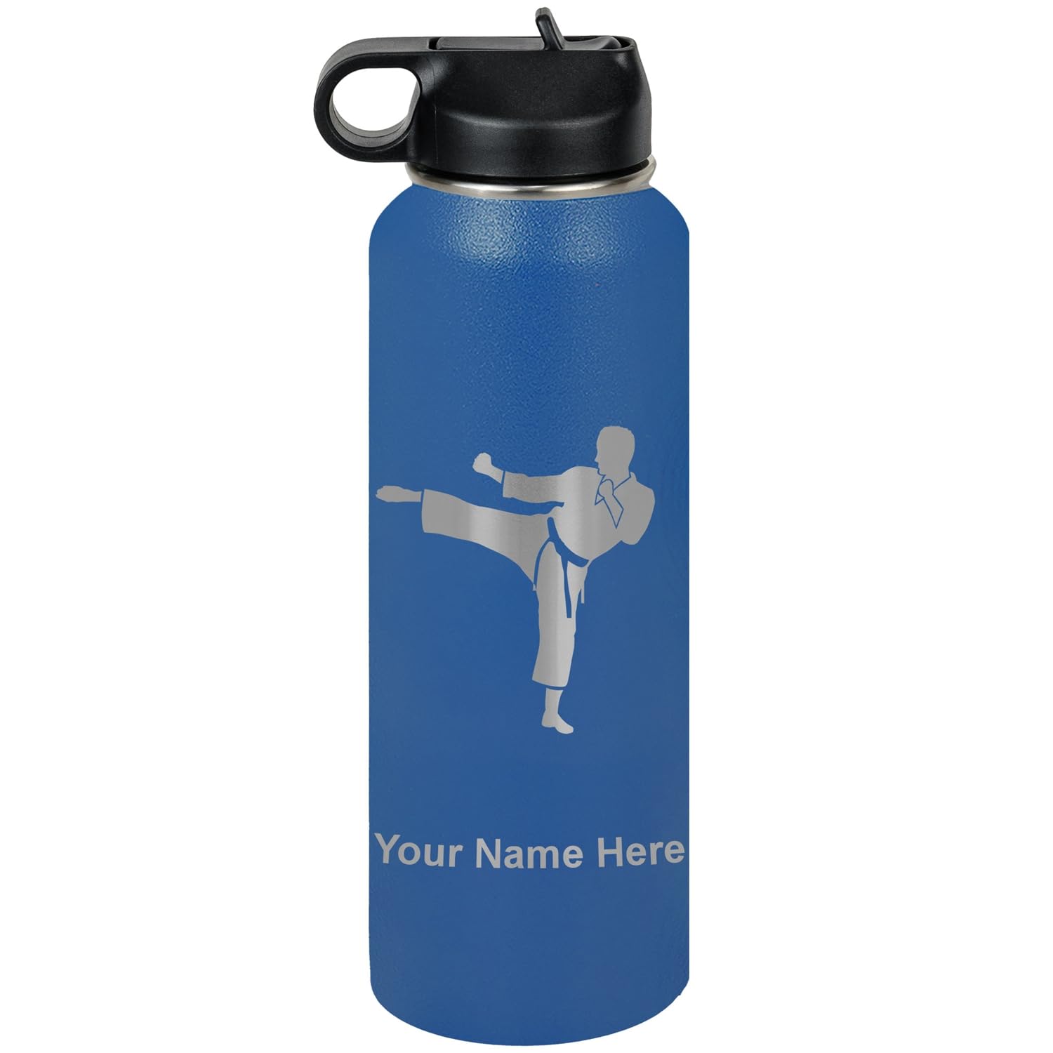 LaserGram Personalized Water Bottle, Karate Man, Stainless Steel Double Wall Vacuum Insulated with Flip Top Straw, Custom Engraved Gift (40oz / 1180ml