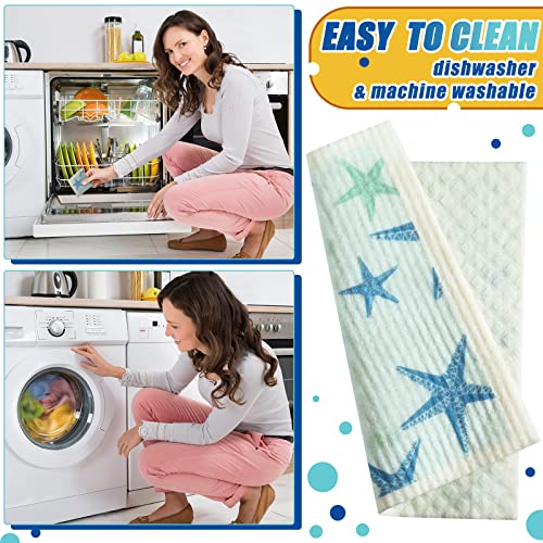 CHENGU Swedish Kitchen Dishcloths Beach Theme Swedish Kitchen Dishcloth Ocean Seashell Kitchen Towels Sets Swedish Towels for Kitchen Marine Sponge Cloth European Dishcloths Beach Reusable Scrubber - Image 4