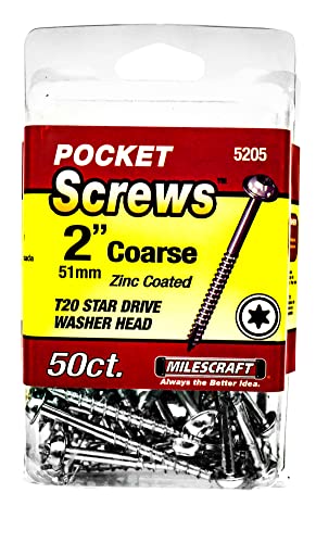 Milescraft 5205 Tornillos para madera con agujero oculto - #7 x 2 pulgadas Cabeza con arandela y rosca gruesa (50 piezas), Torx autoperforante, para uso en interiores